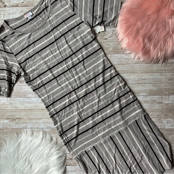 LuLaRoe Julia Dress | Black White & Gray Striped | Large | NWT - Picture 1 of 6